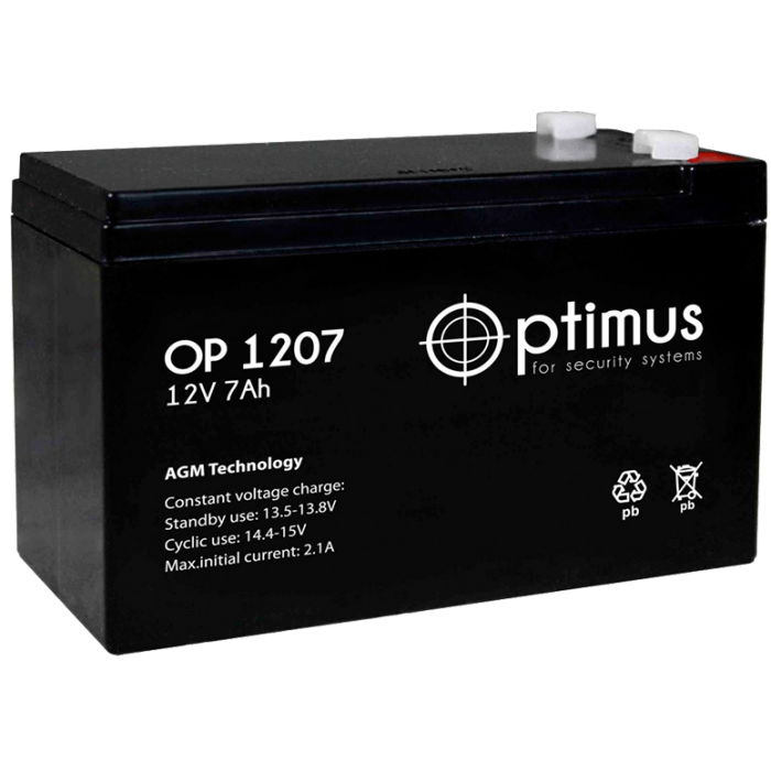 Optimus OP 1207. Аккумуляторная батарея 12В, 7 Ач