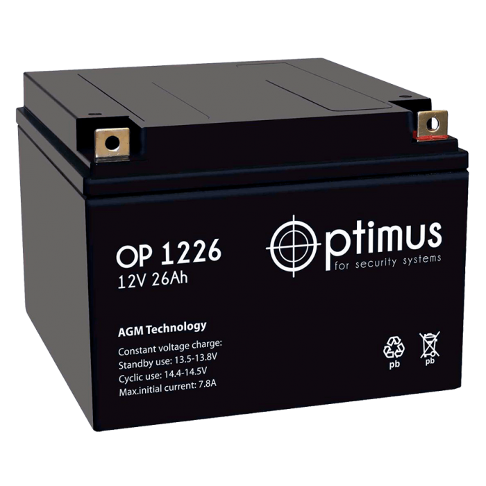 Optimus OP 1226. Аккумуляторная батарея 12В, 26 Ач